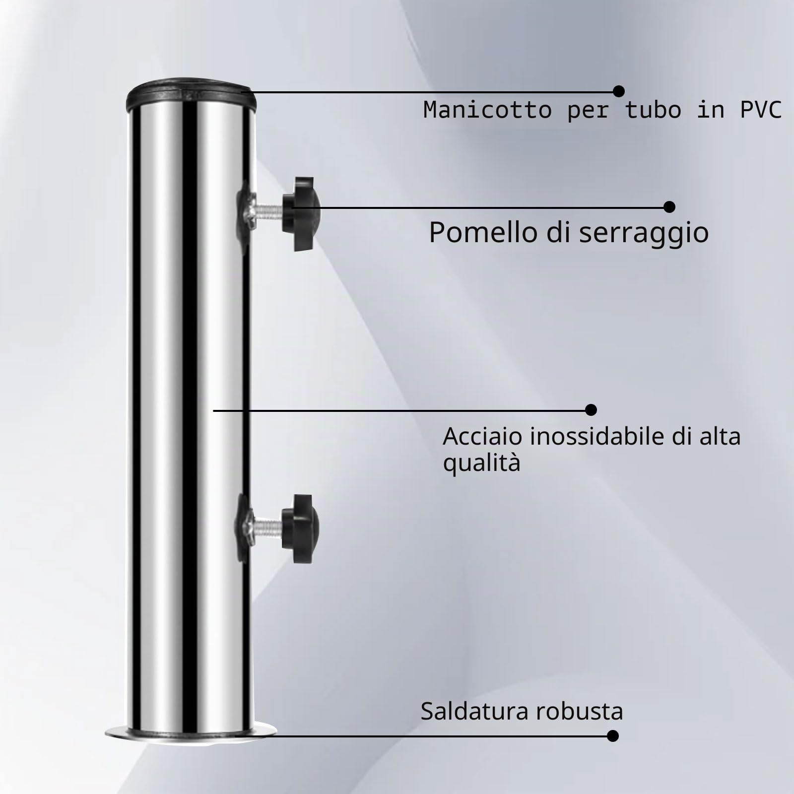 Forhome Tubo di supporto per ombrellone da giardino, universale, con 3 anelli di riduzione (48/38/32 mm), per ombrellone