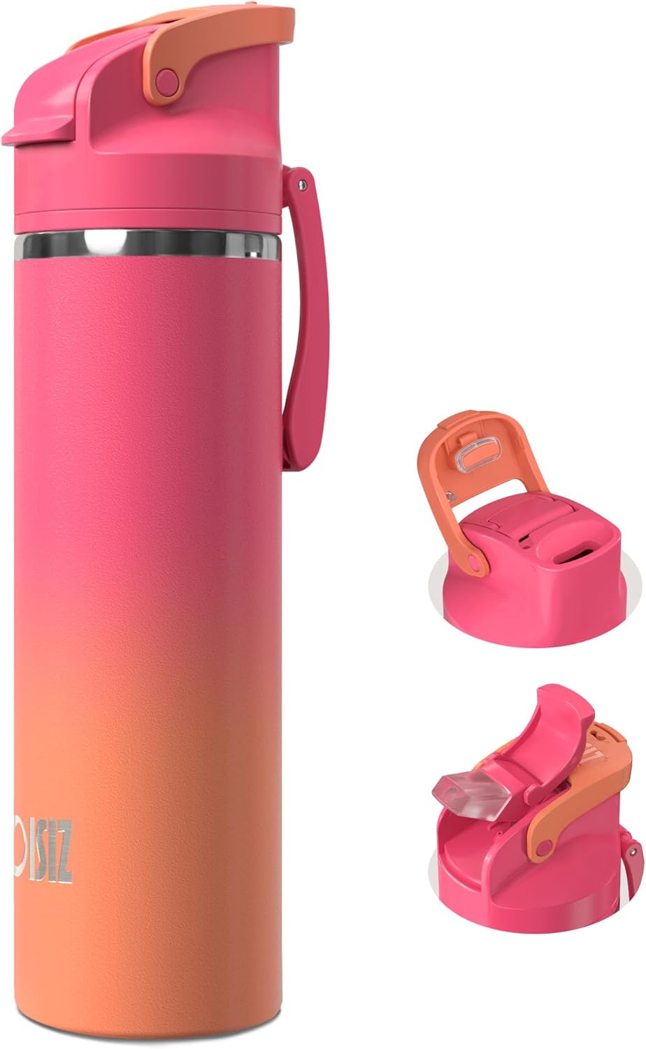 OISIZ Insulated Water Bottle 24 oz with 2 in 1 Spout and Straw Lid,One Click Safety Lock,100% Leakproof,Keep Cold 24H,Vacuum Stainless Steel Water Bottle for School,Travel and Sports,Dishwasher Safe