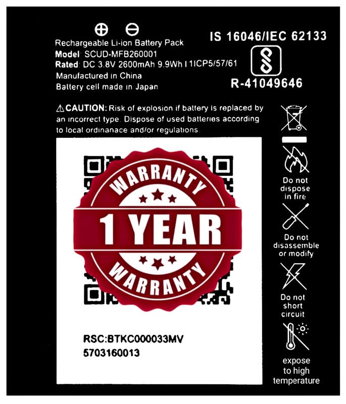 Image of Original EL-BP515761V | SCUD-MFB260001 Battery Compatible with Jio JMR540 WiFi 4G Hotspot Data Card - (2600mAh) - 1 Year Warranty CD6