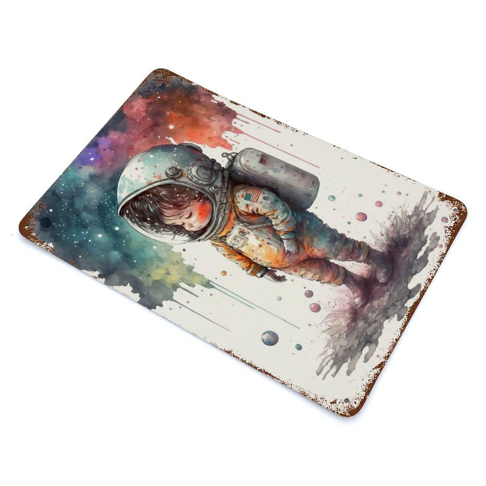 A Dreaming Child Rust Effect Tin Sign 11.8"x7.9", Industrial Home Decor for Garage, Bar And Workshop Decor