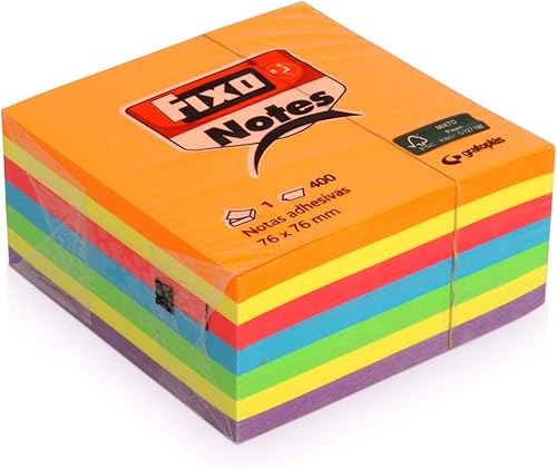 Notas adhesivas de 76 x 76 pulgadas, flúor, cubo, 4 colores
