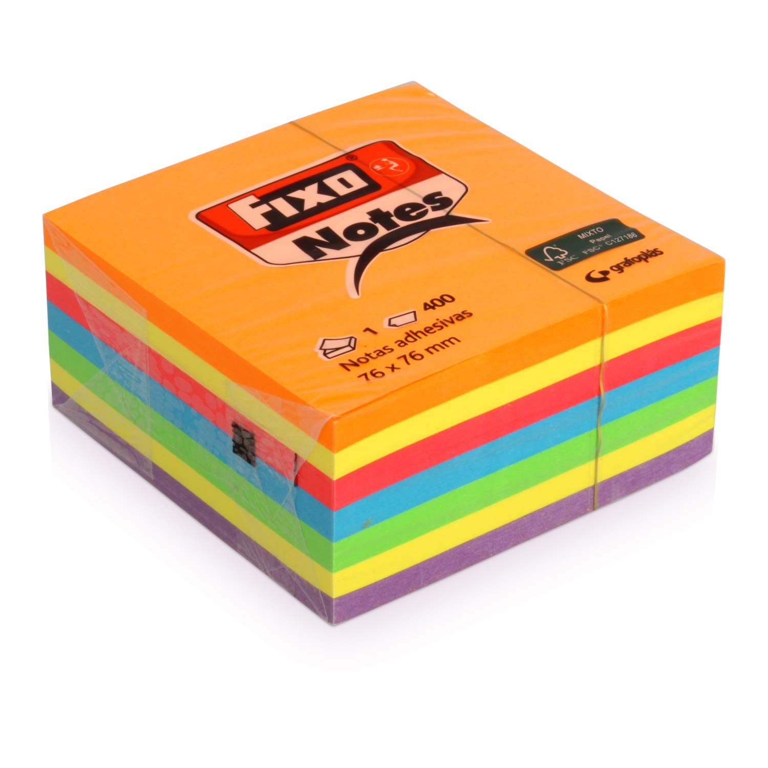 Fixo Adhesive Notes 76 x 76 Fluor, Cube/Cube 4 Colour