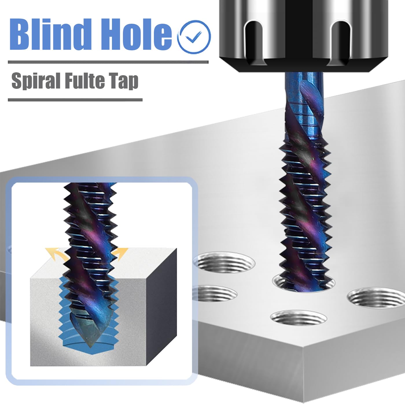 Mesee 6 Pieces Spiral Flute Tap Set SAE Size Nano Blue Coated HSS Machine Screw Taps 6-32NC 8-32NC 10-24NC 10-32NC 12-24NC 1/4-20NC Screw Threading Tap Drill Bits Thread Tapping Tool