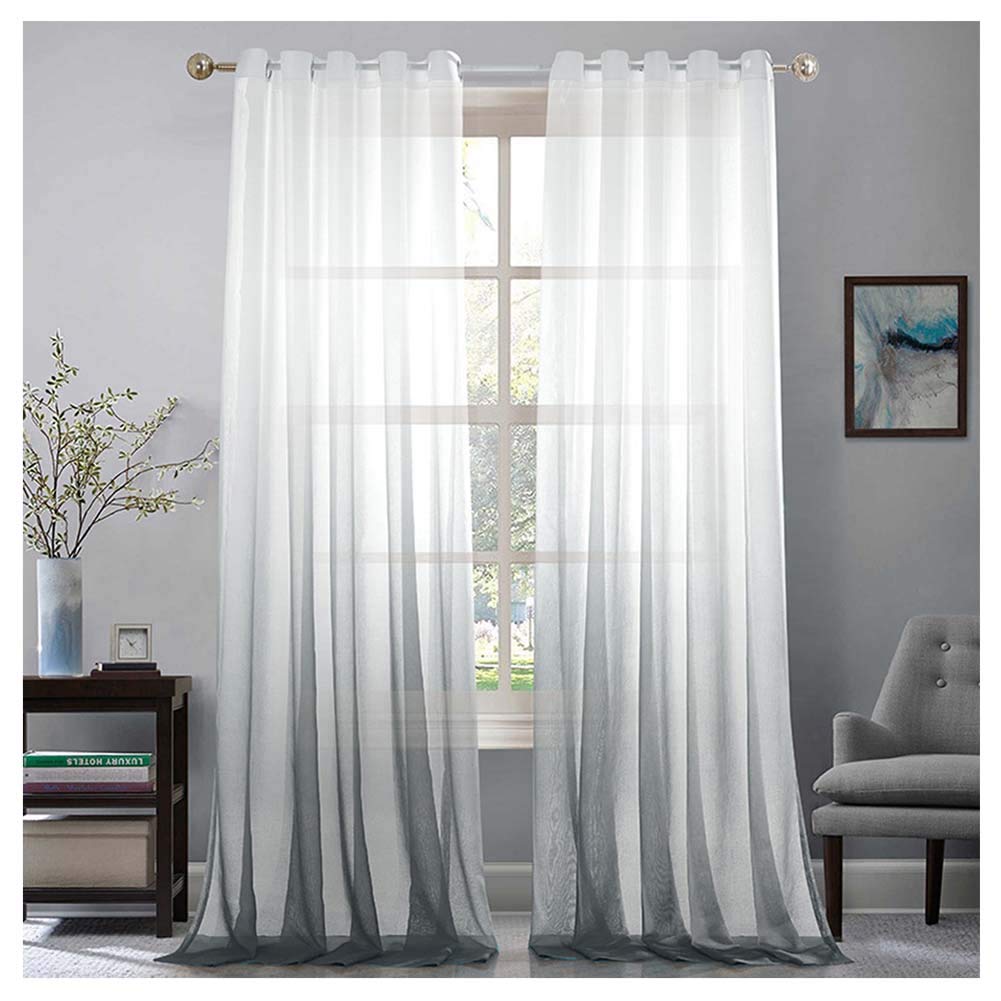 YOUCAI Gradient Voile Sheer Curtains Modern Net Sheer For Bedroom Living Room Window Treatment Curtain,Blue,183x245cm