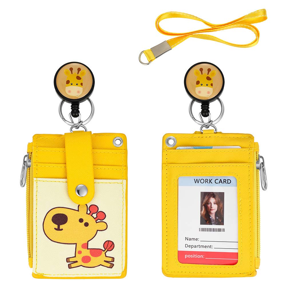 【2025 Latest】 Cute Badge Holder Retractable Lanyard Reel Clip with Heavy Duty Carabiner, 1 Clear ID Window, and 4 Card Slots in 2 Sided for Students