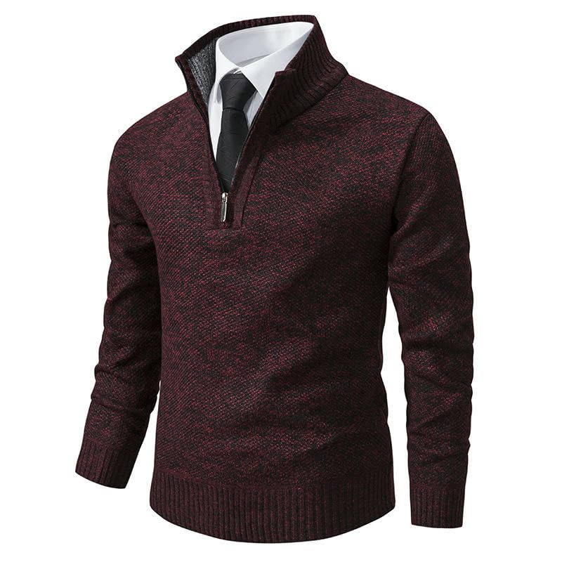 Men's Autumn Winter Plush Thickened Slim Fit Stand Collar Zipper Pullover Knit Sweater3