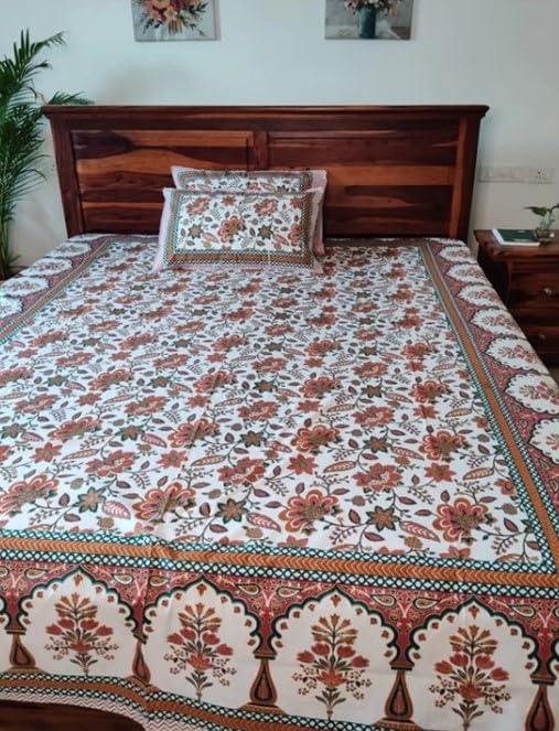 Image of Jaipuri bedsheets, Featuring a 220 TC Double Bed Super King Size 100% Cotton bedsheet with 2 Pillow Covers. The bedsheet Measures 108 X 108 inches. (Design 10)