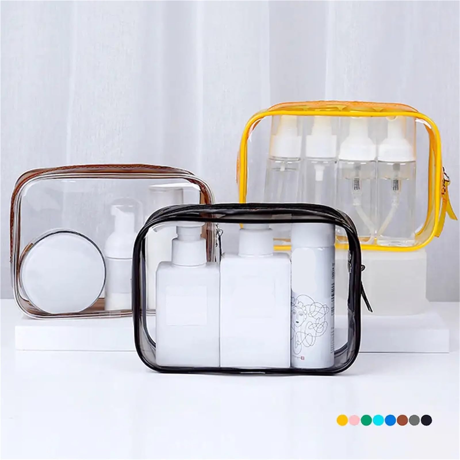 Reise-Kosmetiktasche 2 Stück Reise-Aufbewahrungstasche, Kosmetiktaschen, PVC, wasserdicht, transparent, große Kapazität, Kunststoff-Reißverschluss, Kulturbeutel, tragbarer Make-up-Beutel(Coffee)