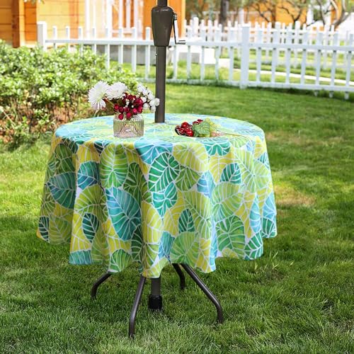 Image of EHouseHome Outdoor and Indoor 60inch Round Tablecloth with Umbrella Hole and Zipper, Waterproof Zippered Patio Cloths, Spring /Summer Table Covers for Backyard Circular Table /BBQs /Picnic