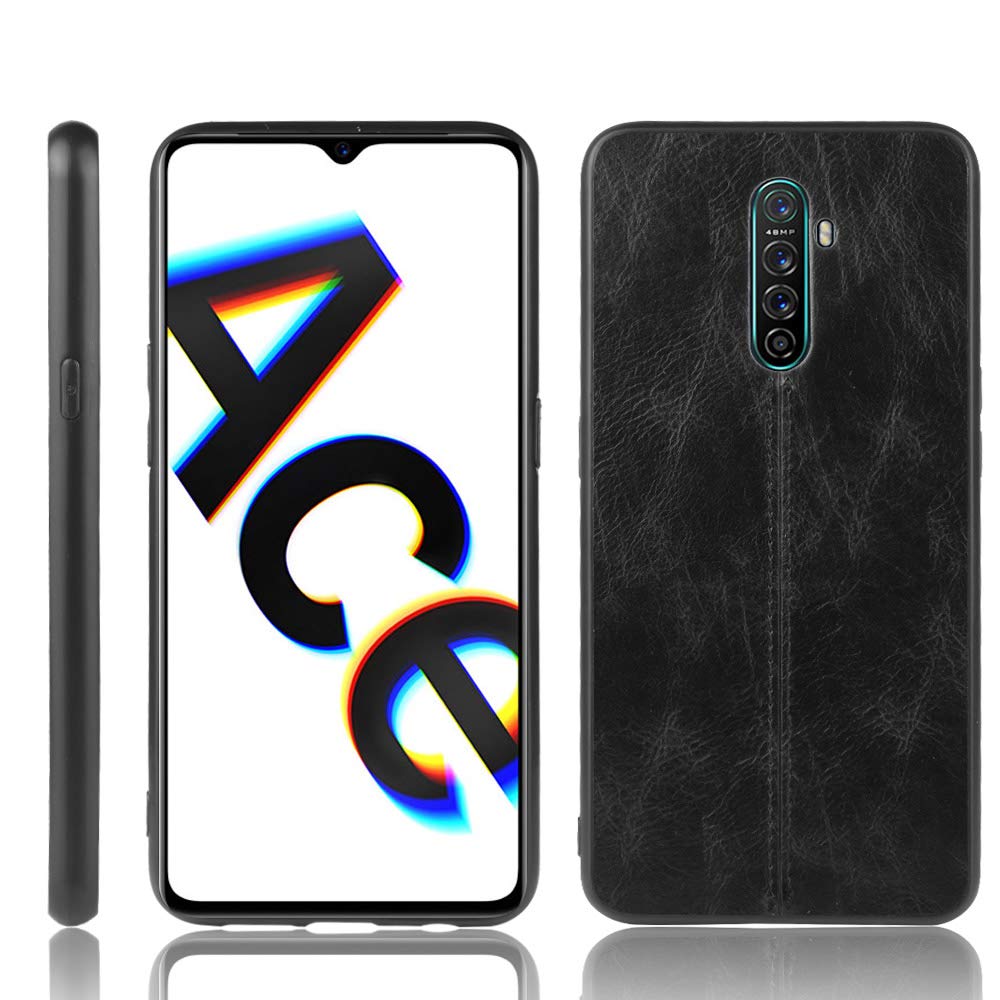 Case Compatible with Realme X2 Pro,Compatible with Oppo Reno Ace [PU Leather Texture][PU+PC+TPU] 3 in 1 Camera Protection Cover Black