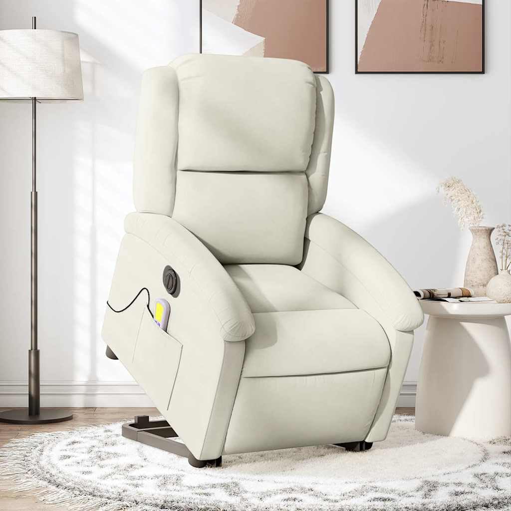 Sillón elevador eléctrico reclinable de terciopelo crema con 6 puntos de vibración y función de elevación automática, cómoda y estable para relajación