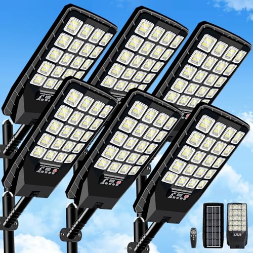 Image of 6 Pack Solar Street Lights Outdoor Waterproof, 6500K 20000LM Wide Angle Solar Powered Flood Light with Motion Sensor & Remote Control,Dusk to Dawn Commercial Solar Outdoor Light for Parking Lot