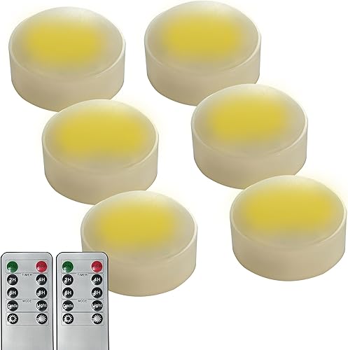 Miniatura 1 de Magiq Paquete de 6 luces LED de calabaza de Halloween con control remoto y temporizador, color blanco, parpadeante, funciona con pilas, velas