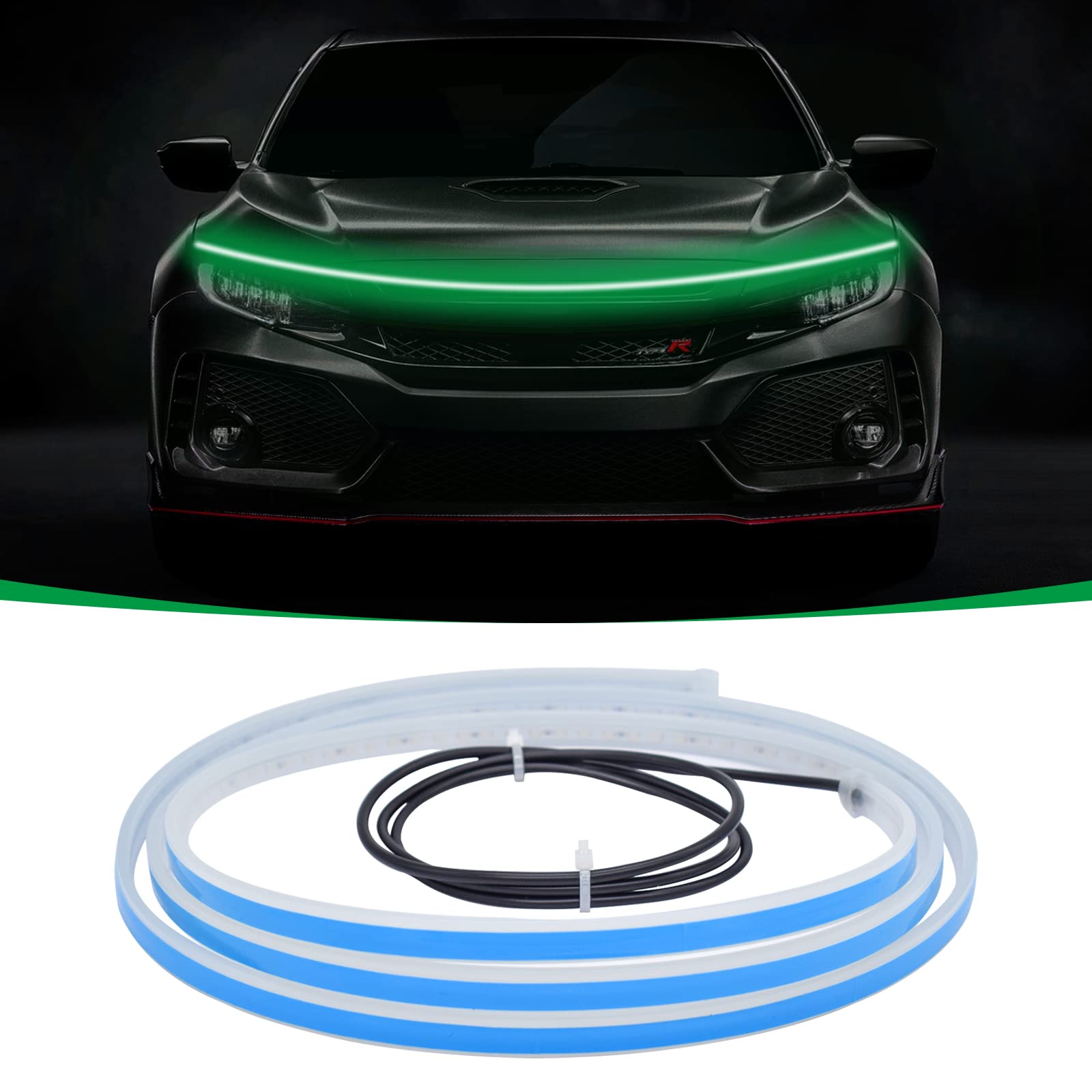 Ceyes Car Hood LED Light, 12V-24V Flexible Car Neon Accent Strip Light Engine Hood LED Light Bar,IP67 Waterproof LED Daytime Running Hood Strips Lights for Cars, SUVs, Trucks