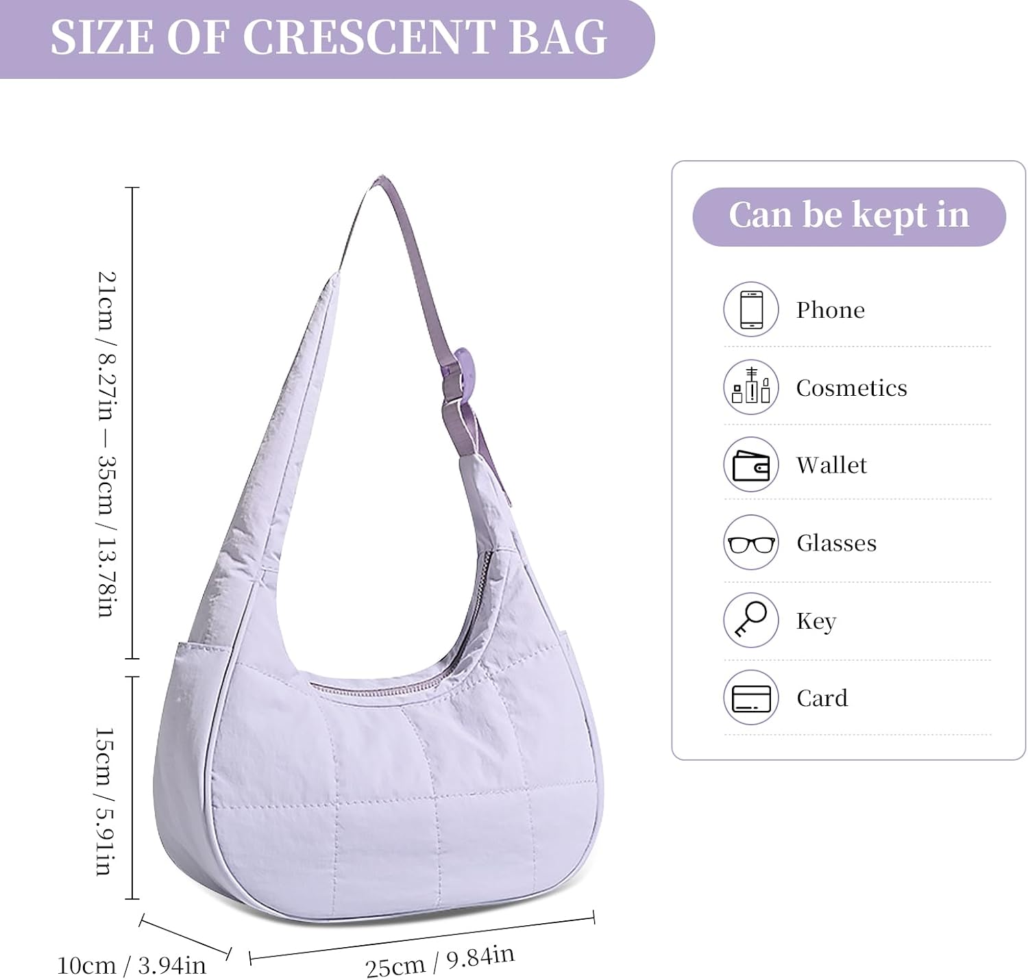 Small Crescent Shoulder Bag for Women Nylon Puffer Quilted Purses Casual Handbags Puffy Bag with Adjustable Strap image 3