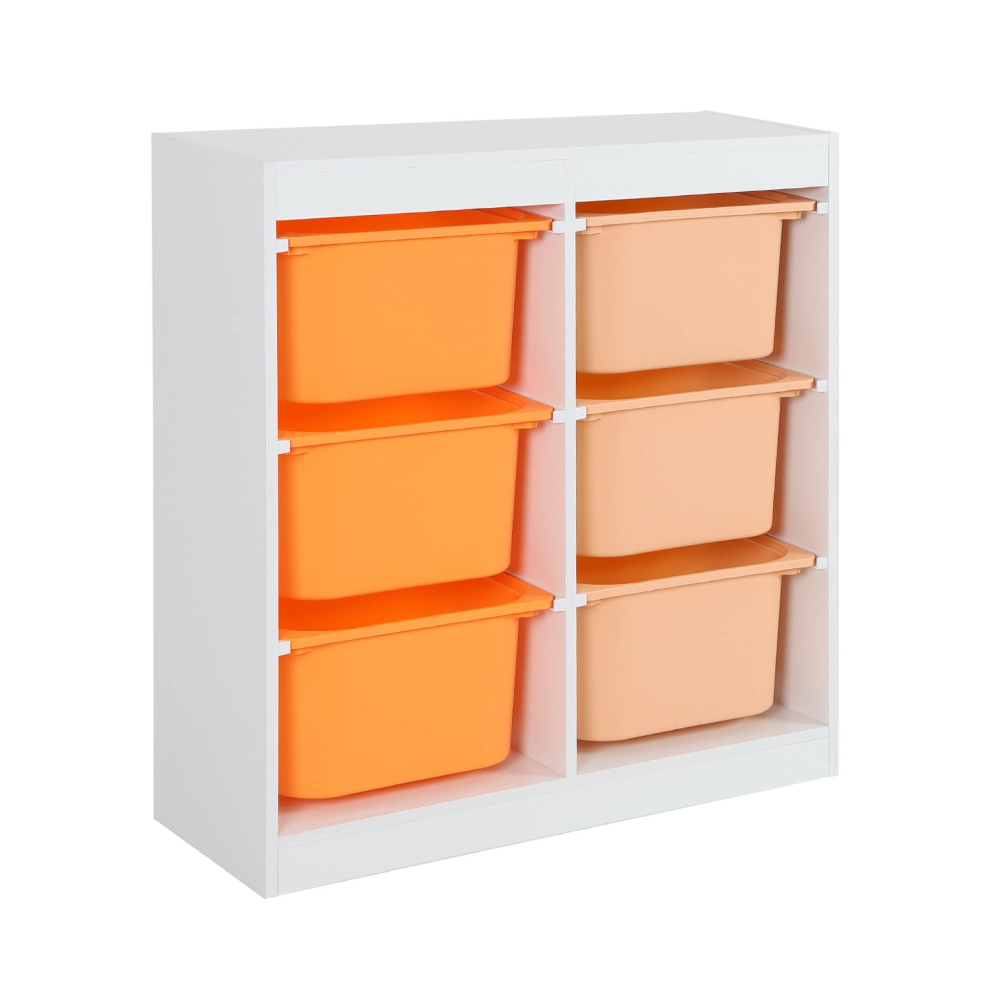 sweeek - Meuble de Rangement Enfant 6 bacs de Rangement en Plastique Orange pêche - Sora