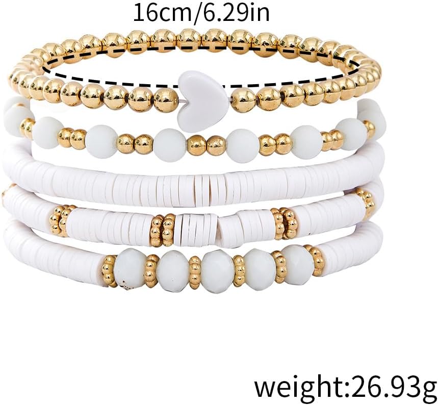 Caiyao Bohemia Multilayer Heart Clay Stackable Bracelets Set Colorful Surfer Heishi Clay Gold Beaded Stretch Bracelets for Women Men Summer Beach Boho Vacation Jewelry Gifts - Image 2
