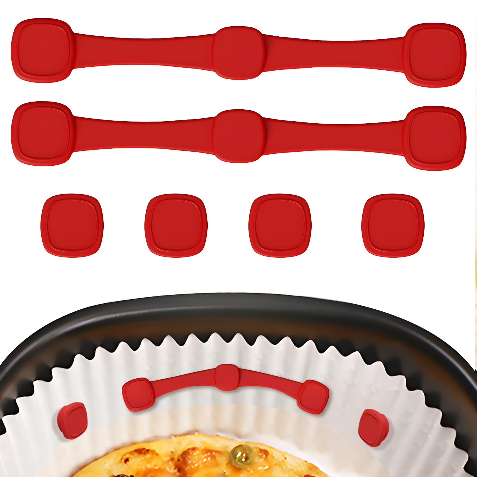 Air Fryer Silicone Magnet Clips 6 Pack, Air Fryer Accessories Heat-Resistant Safety Buckle for Paper Liners Reusable Air Fryer Magnets Prevent Parchment Paper from Burning Food Covers (Red)
