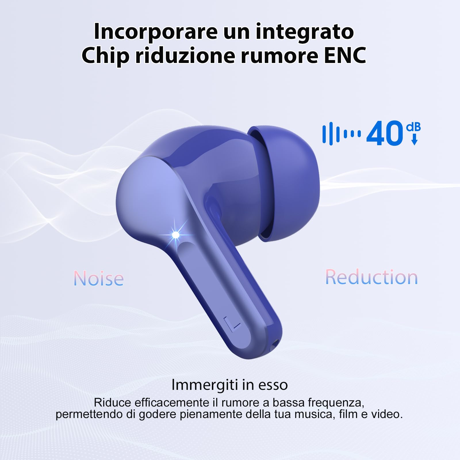 Cuffie Bluetooth, Auricolari Bluetooth 5.3 Stereo HiFi con 4 HD Mic, Cuffie Wireless In Ear ENC Cancellazione Rumore, 40 Ore LED Display Touch Control, Cuffiette Bluetooth IP7 Impermeabili, Blu scuro