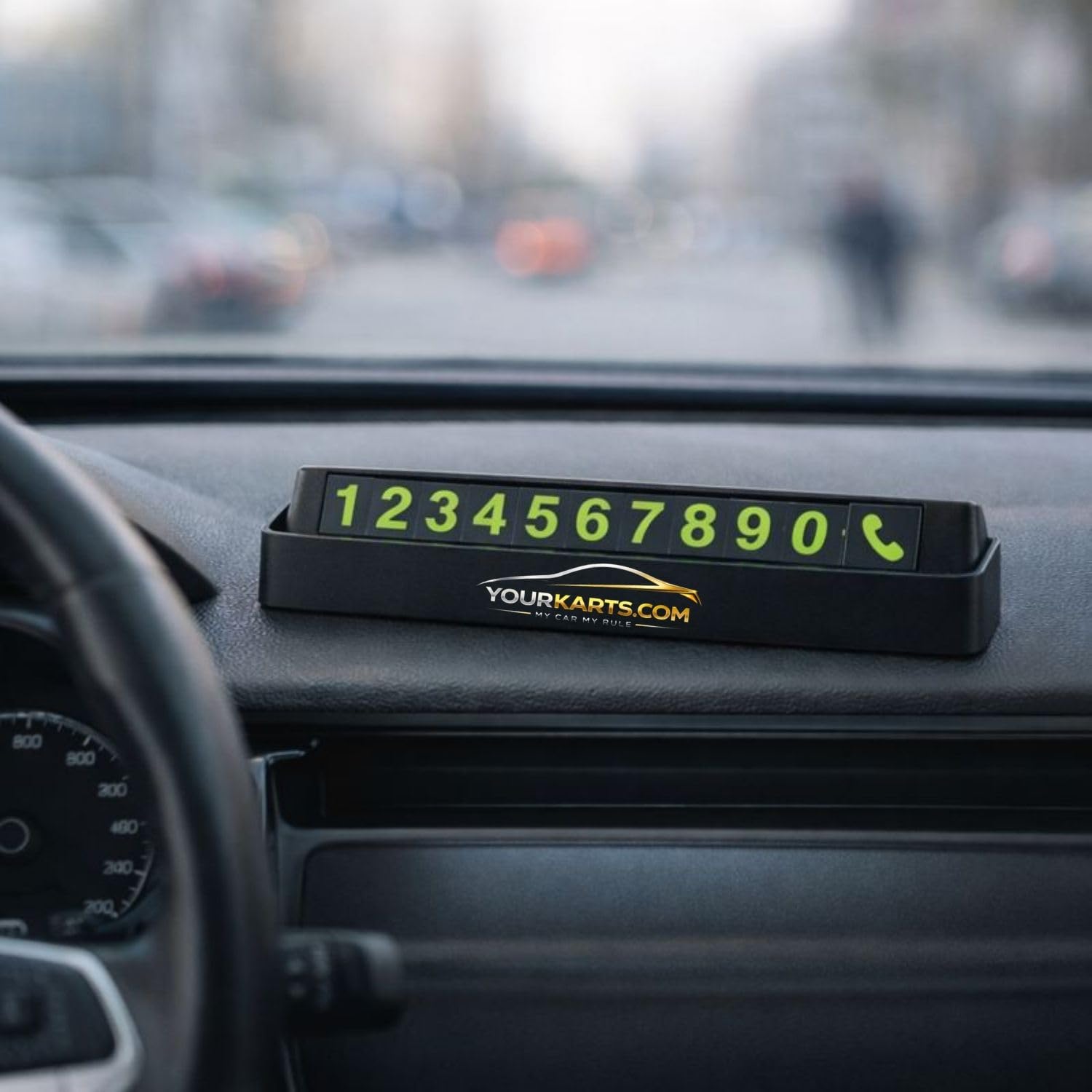 YOURKARTS.COM Car Dashboard Phone Number Plate – 27 x 8 cm PVC Display with Push-Down Hide Feature (Black) | Convenient & Stylish Car Tool | car accessories 2025