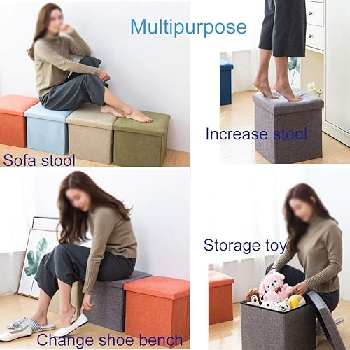 Miniatura 6 de Taburete otomano de almacenamiento plegable con reposapiés y asiento decorativo mesa de café para cachorros soporta hasta 285 libras banco de tela