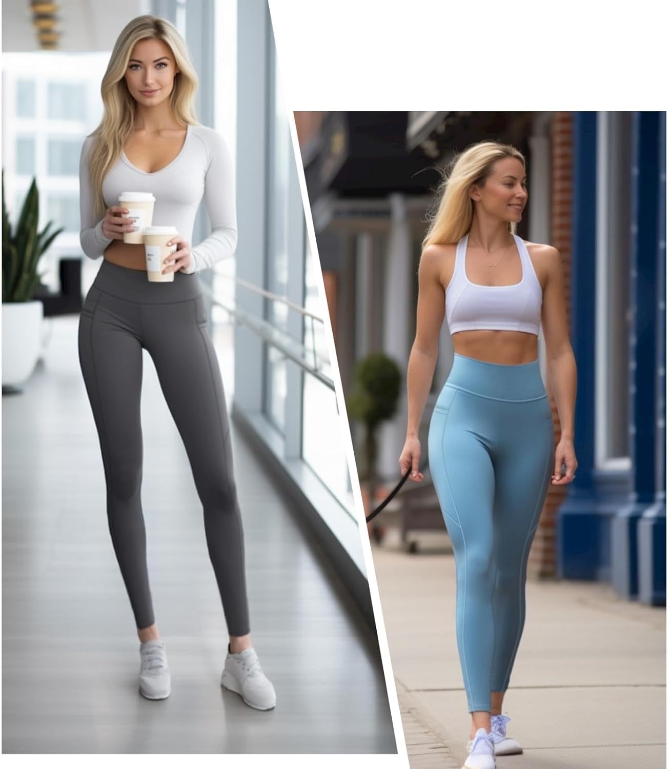 KOWBEAR Womens Yoga Leggings 4-Way Stretch High Waisted Tummy Control Pant with Pocket Workout Athletic Gym Casual Pants