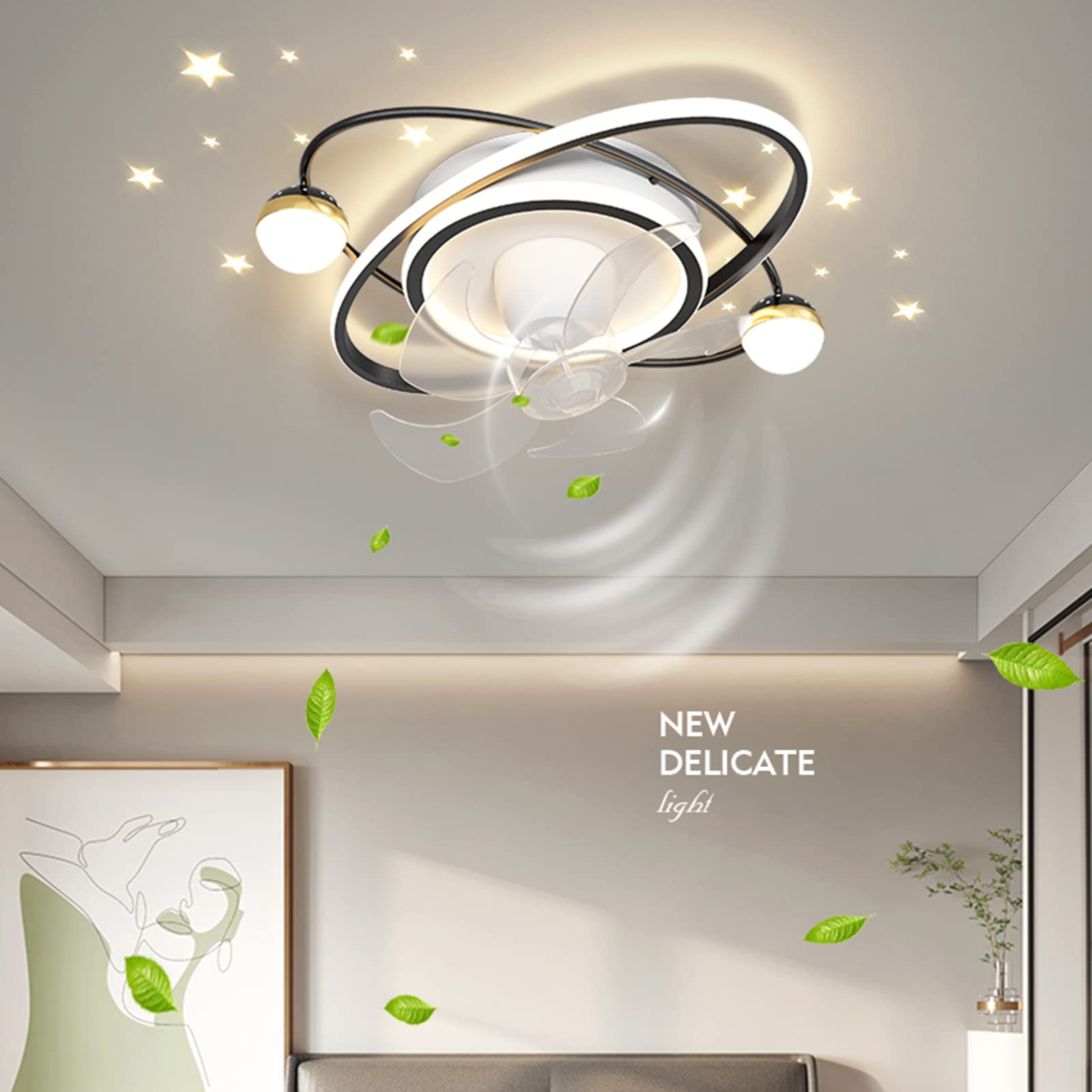 CUNTO Ventilatore da soffitto moderno con luce a LED e telecomando, plafoniere dimmerabili con ventilatore per la casa, soggiorno, camera da letto, lampada da soffitto alla moda, lampadario, nero