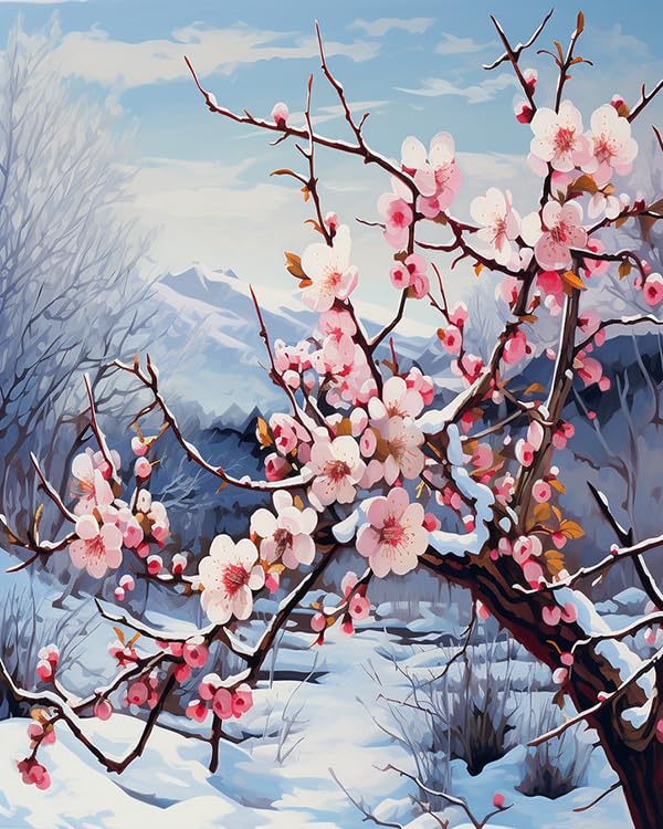 ZMHZMY Paint by Numbers Kit Digital Painting Plum Blossoms Blooming in The Snow DIY Oil Painting Drawing Canvas with Brushes Art Decorations 40x50cm 40x50cm Frameless