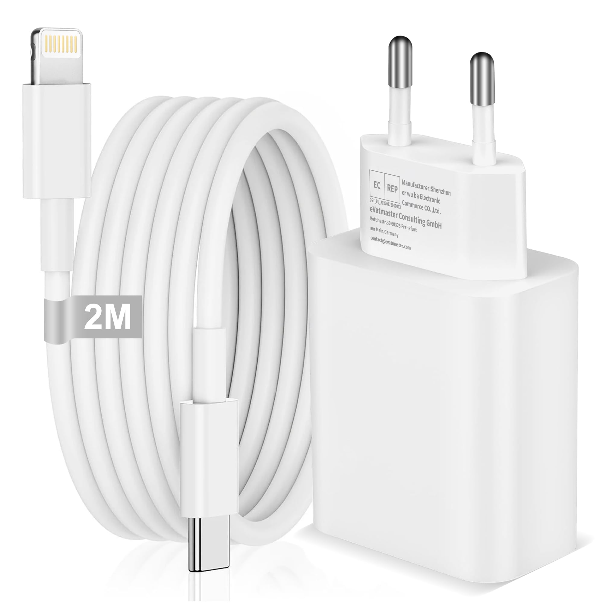 Caricatore iPhone, 30W Caricatore iPhone 14 13 12 11 Caricabatterie Rapido Presa Spina iPhone Adattatore Alimentatore with 2M Cavo USB C Lightning per iPhone 14 13 12 11 Pro Max/Plus/XS/8/7/iPad/SE