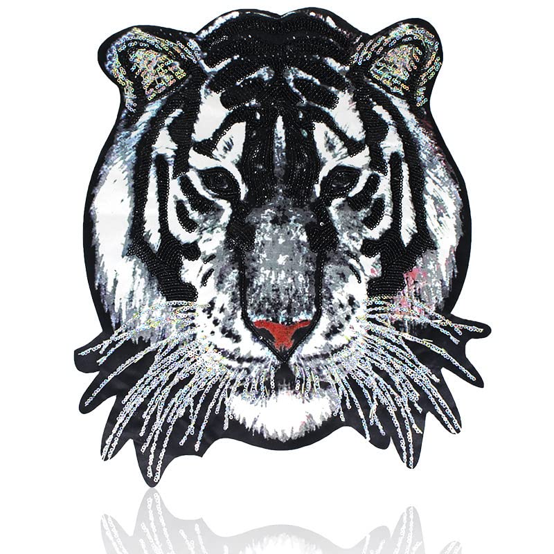 10 Pezzi 41 cm Grandi Paillettes termoadesive sulle Toppe Applique per Abbigliamento Testa di Tigre Distintivo Patch Applique Cucire su t-Shirt Giacche Cappotti