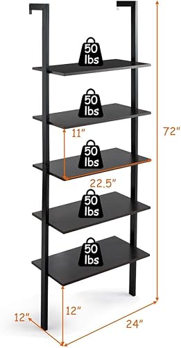 Miniatura 3 de Tangkula Estantería de 5 estantes, moderna estantería de madera de 5 niveles para montar en la pared con marco de metal, estante de escalera abierto