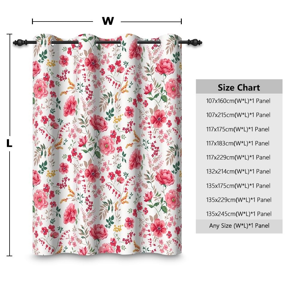 135x245cm Rideau à œillets fleuri Rose Fleuri Esthétique Botanique Fermière Style champêtre Rideaux isolants Thermiques Oeillets Occultants Rideaux pour Chambre de fille Salon,1 panneau simple