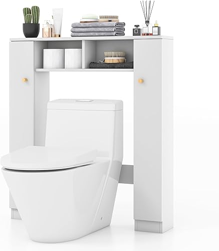 Tangkula Armario de almacenamiento sobre el inodoro, organizador independiente sobre el inodoro con estantes ajustables de 10 niveles y barra