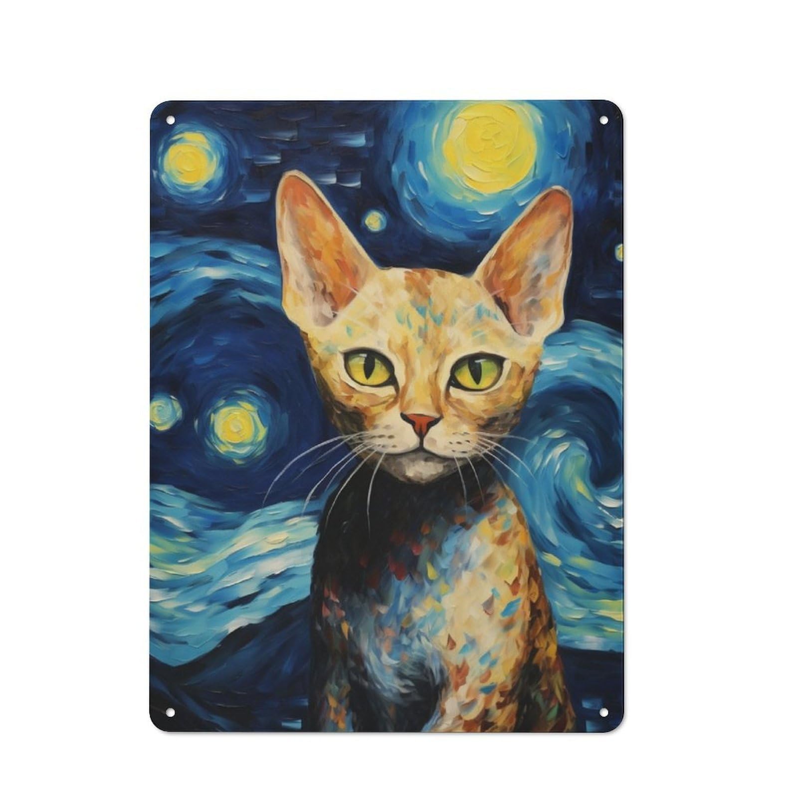 Junmoney Devon Rex Cat Rustic Tin Wall Plaque 40X30cm For Guest Room Or Hallway, For Garage, Workshop And Man Cave Decoration