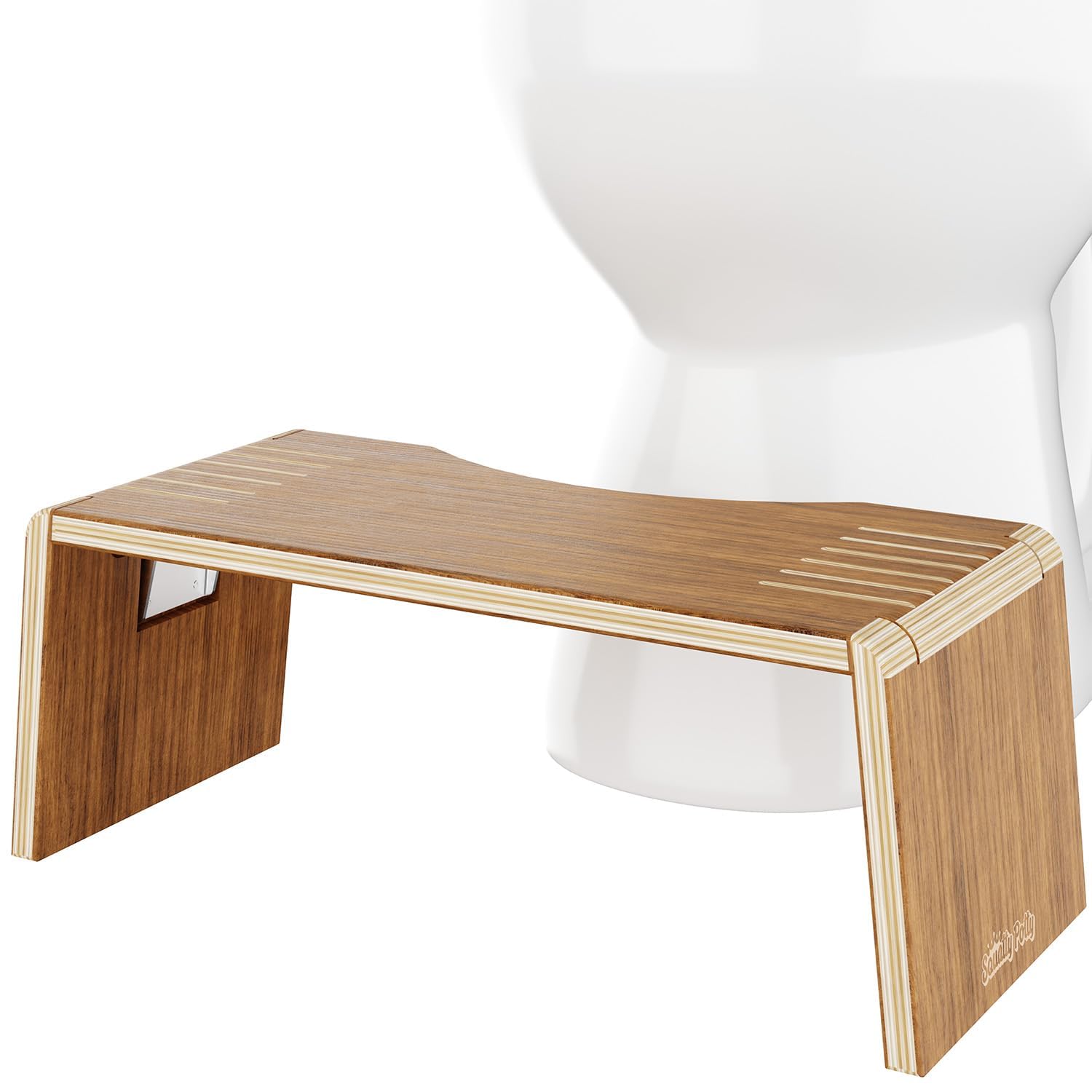 Squatty Potty Teak Oslo Folding Bamboo Toilet Stool – 7 Inches, Collapsible Bathroom Stool For Kids And Adults – Brown, Portable And Space-Saving (Teak)