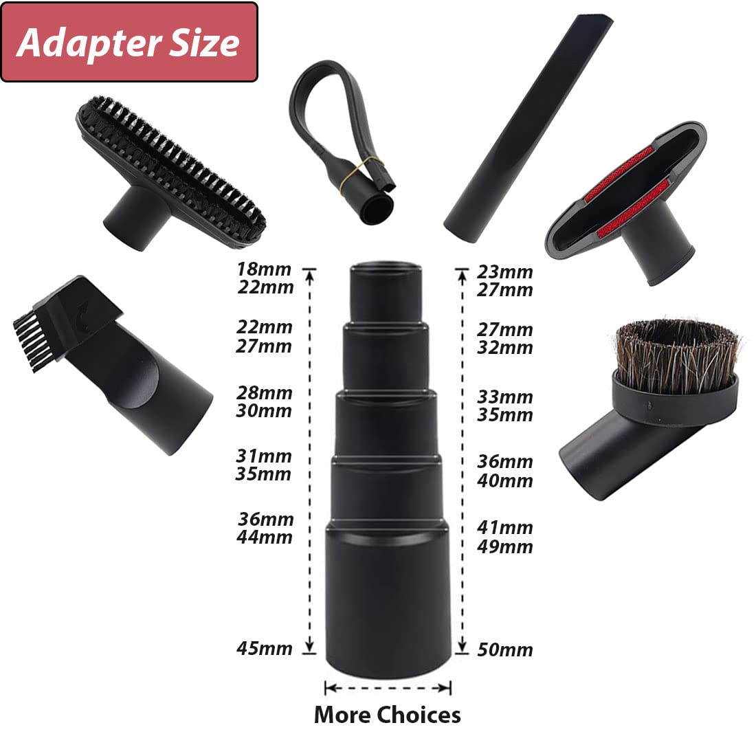 3,8 cm Vakuumbürstenaufsatz für Shop Vac Zubehör Staubsaugeraufsätze Haushaltsreinigungsset Düse Flexible Fugendüse mit 1 7/8 Zoll 1 3/8 Zoll auf 1 Zoll Schlauchadapter 7 Stück