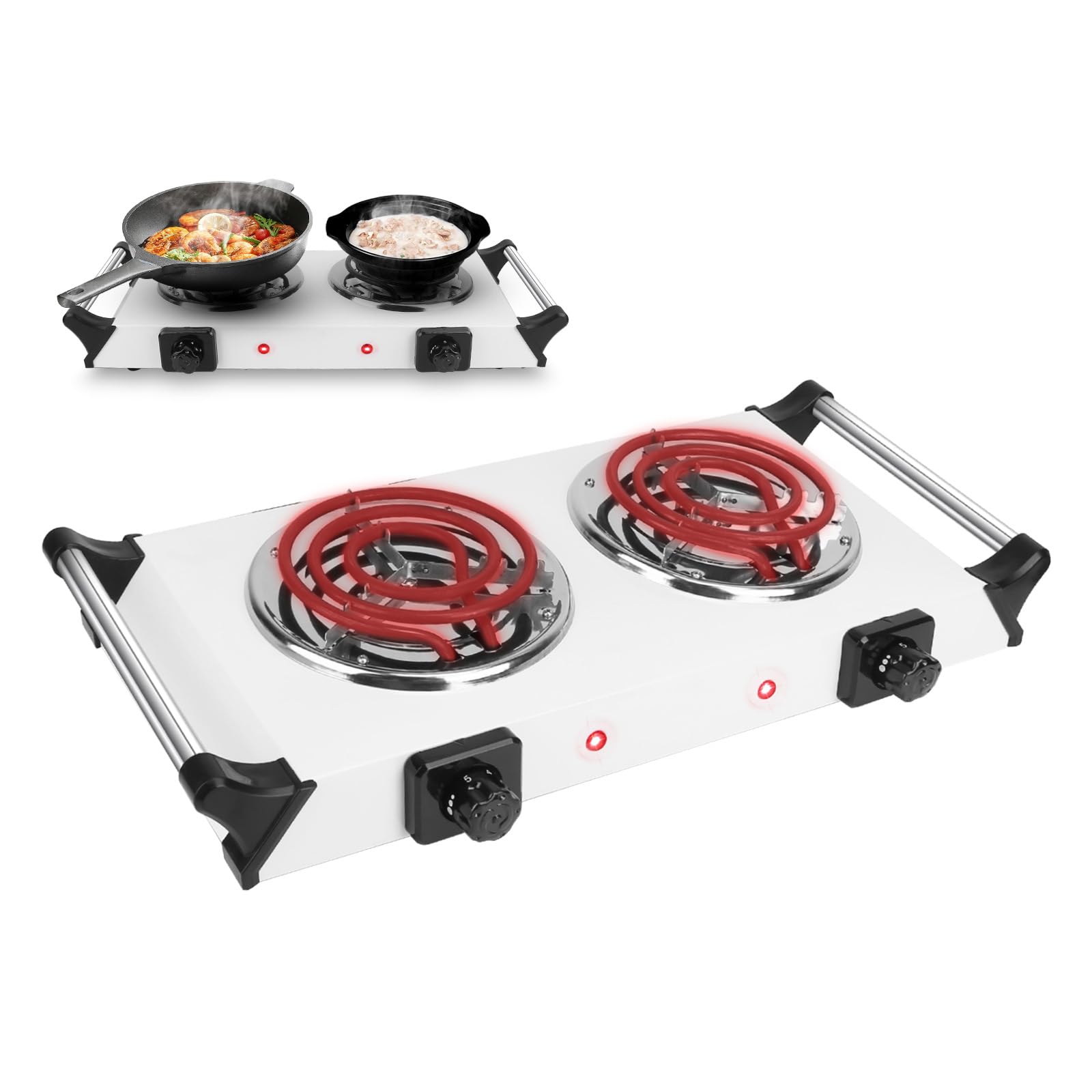 2000W Portable Kitchen Electric Double Burner Hot Plate Cooktop Cooking Stove For Indoor Outdoor Cooking Easy To Clean