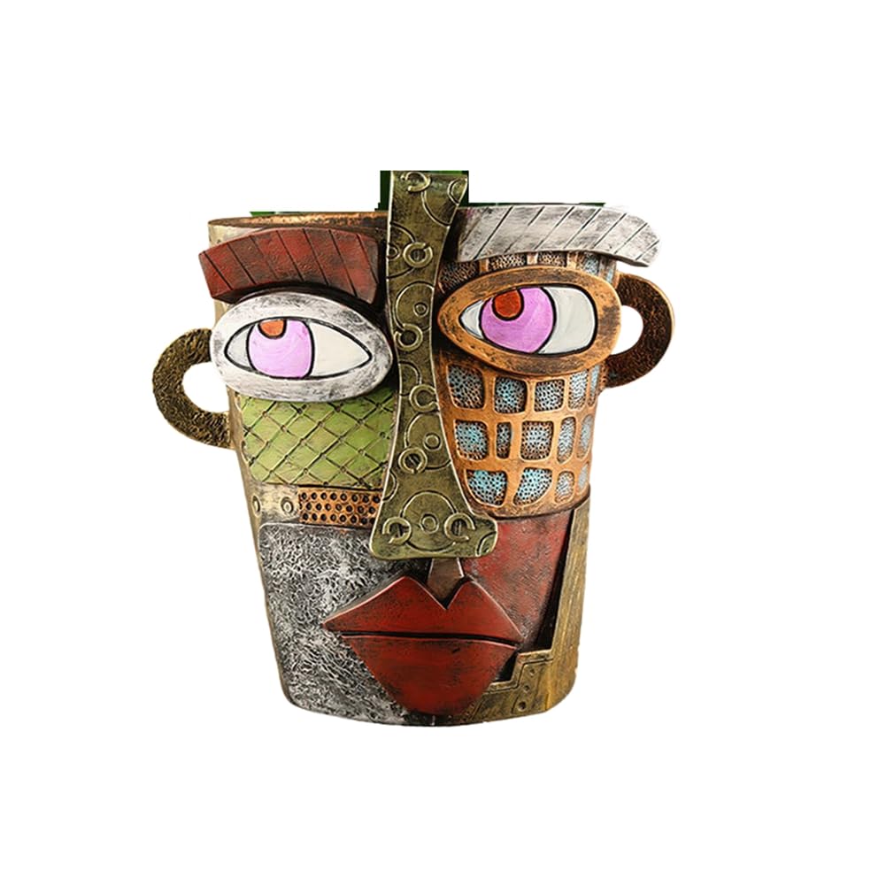 CTRLZS Abstract Rainbow Head Planter, Graffiti Face Planter with Drainage, Flower Plant Pots for Indoor Plants A Small Size