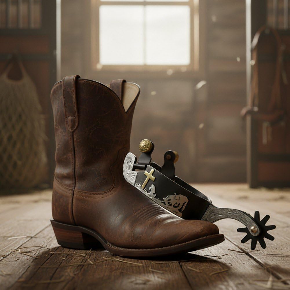 1 Par De Espuelas Vaqueras De Acero Inoxidable Estilo Western, con Decoración De Cruz Tallada a Mano, Accesorio para Botas De Equitación.