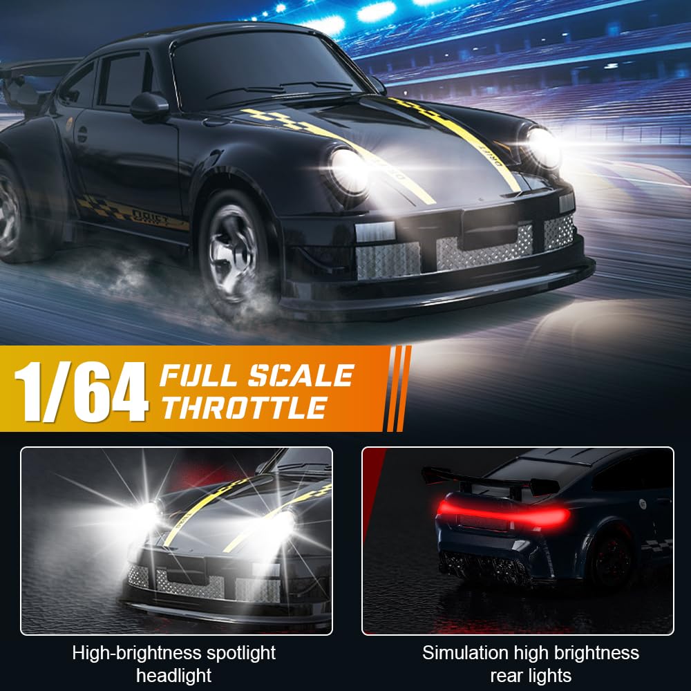 XPJBKC RC Drift Car - Mini voiture télécommandée 1:64 - 4WD avec éclairage - 2,4 GHz - Mini voiture de course radiocommandée avec modèle obstacle - Pour enfants - 15 km/h