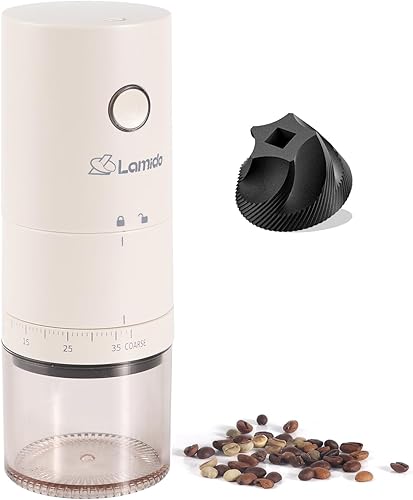 Lamido Molinillo de café eléctrico portátil con rebabas cónicas de cerámica, 38 ajustes de molienda ajustables, batería recargable de 1500 mAh,