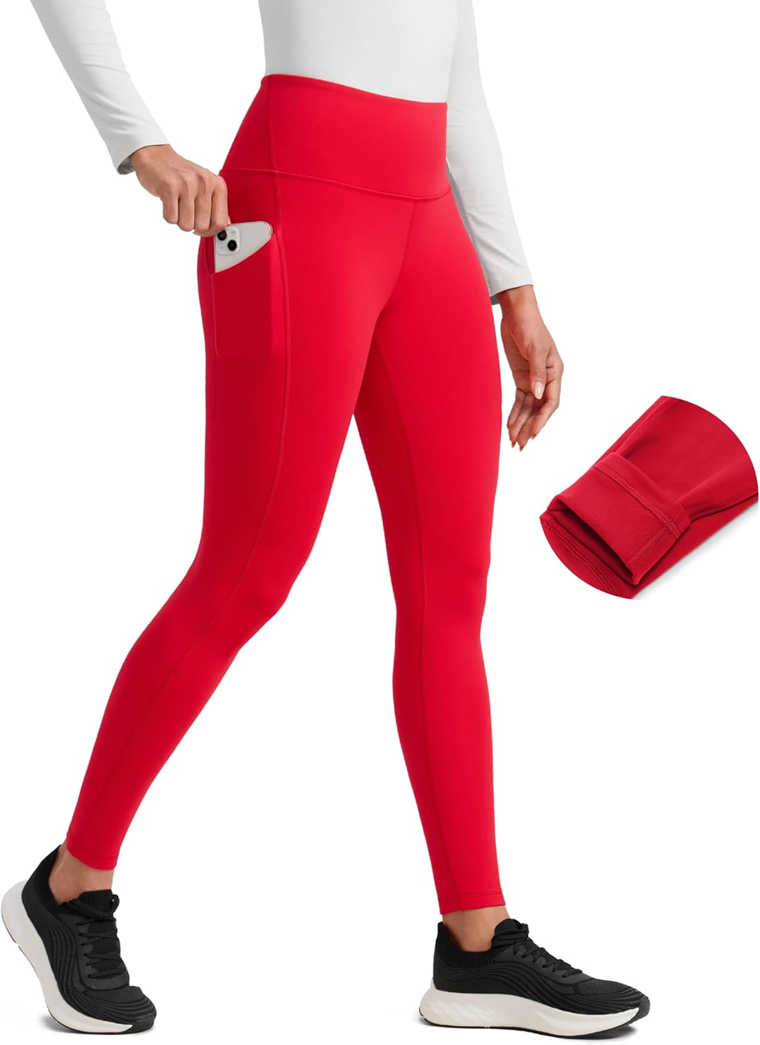 CRZ YOGA Water-Resistant Fleece Athletic Leggings Pockets 28" - Matte Thermal Hiking Casual Workout Womens Pants