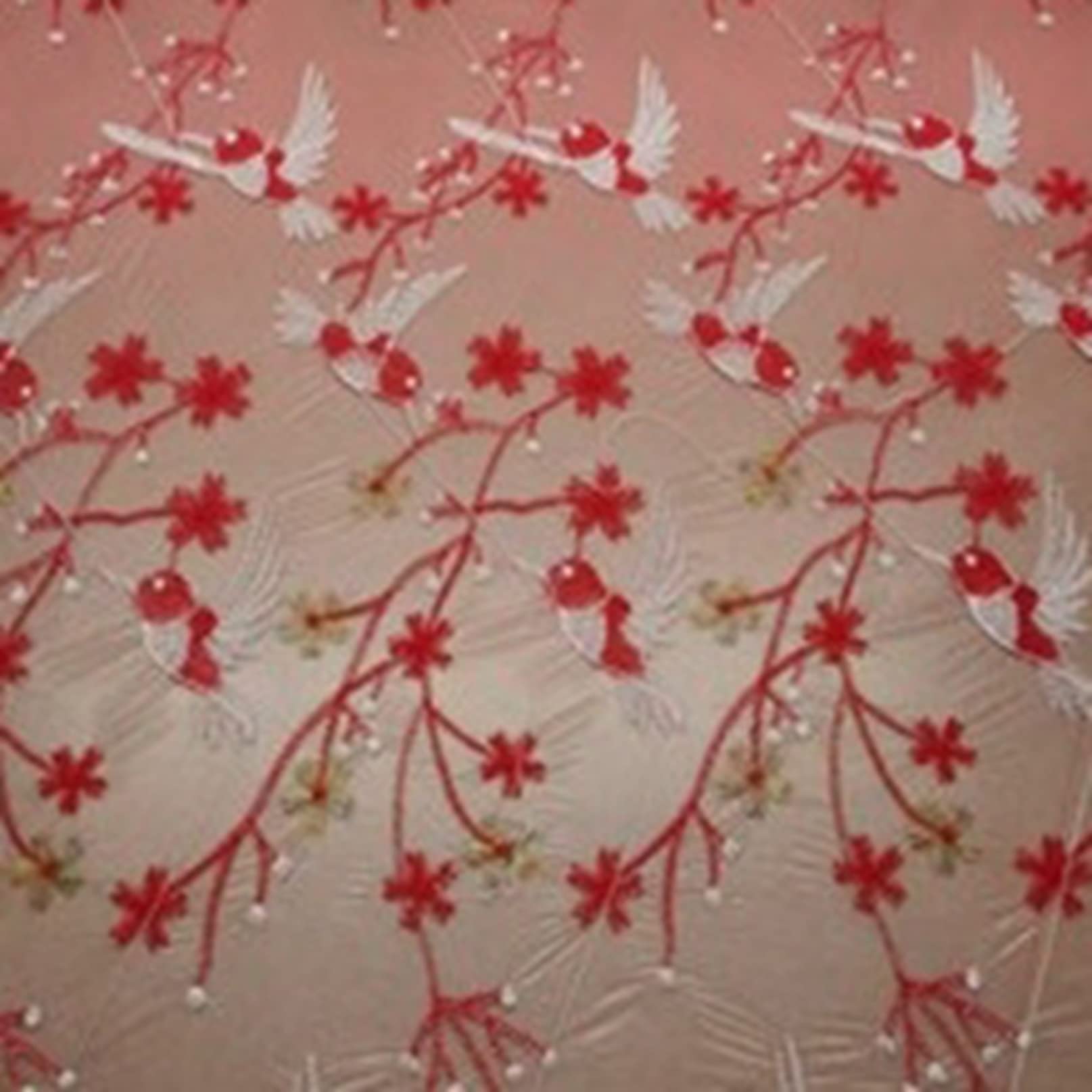 Rolka z tiulu 5 jardów organza tiul haftowany kwiat ptak koronkowa tkanina na dekoracyjną zasłonę sukienka szycie DIY rzemiosło dekoracja wnętrz(Red)