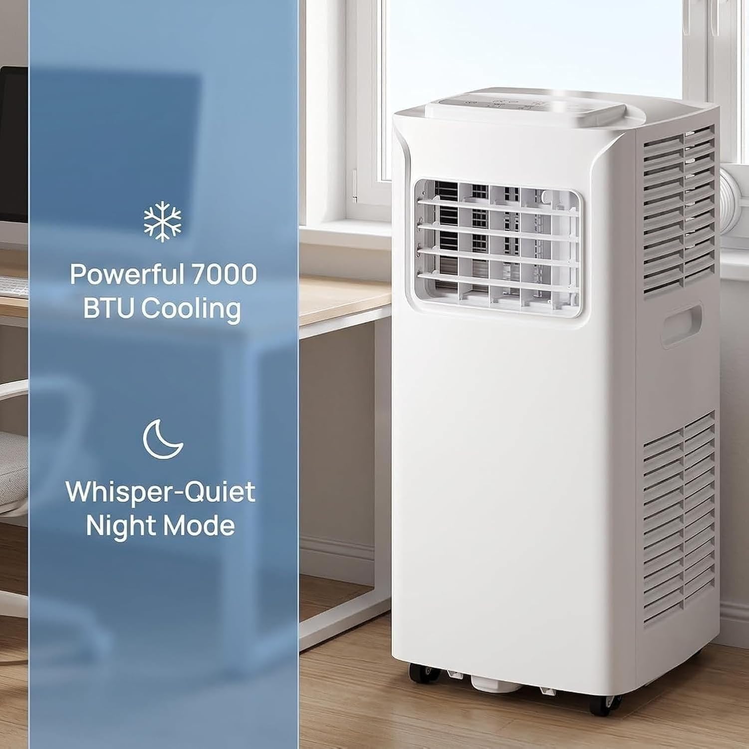Aire Acondicionado Portátil 12000 BTU Enfría 30 m², Control Remoto, Temporizador 24H, Kit de Instalación, 2 Velocidades y Oscilación, con Enchufe, 7000 Btu, 7000 BTU