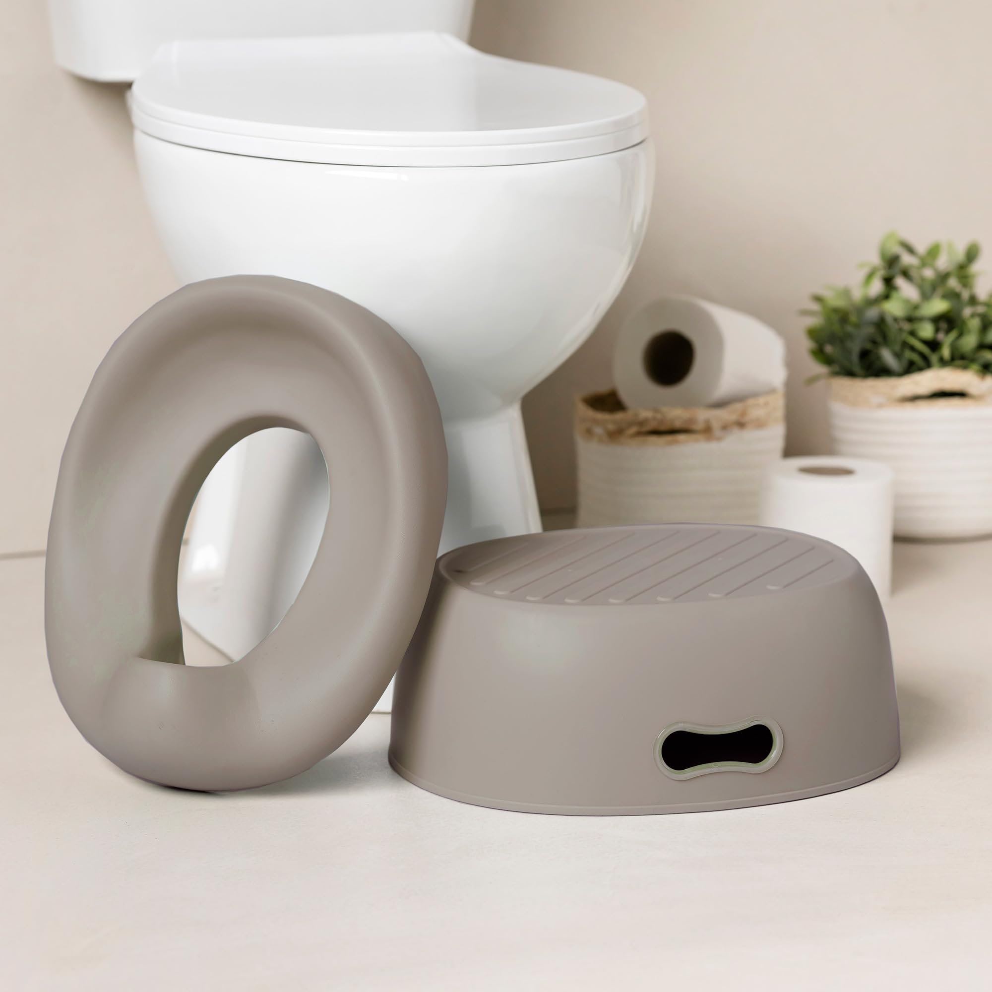 Nattou Babytopf 3in1, Töpfchen + Hocker + Toilettensitz für Kinder, Einfaches Toilettentraining, Ca. 34 cm, Ab ca. 18 Monate bis ca. 4 Jahre, Care, ABS/EVA, Taupe