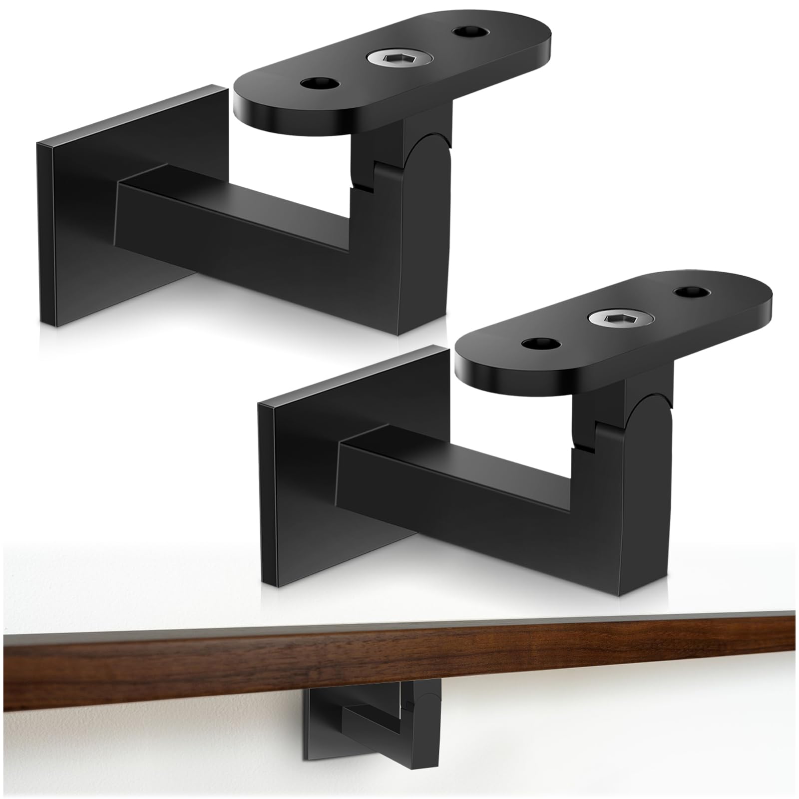 Photo 1 of Gyykzz 2 Pack Adjustable Handrail Brackets for Indoor Stairs, Heavy-Duty T316 Stainless Steel Black Railing Bracket for Staircase, Swivel Hand Rail Banister Stand for Corridors, Offices, Living Rooms