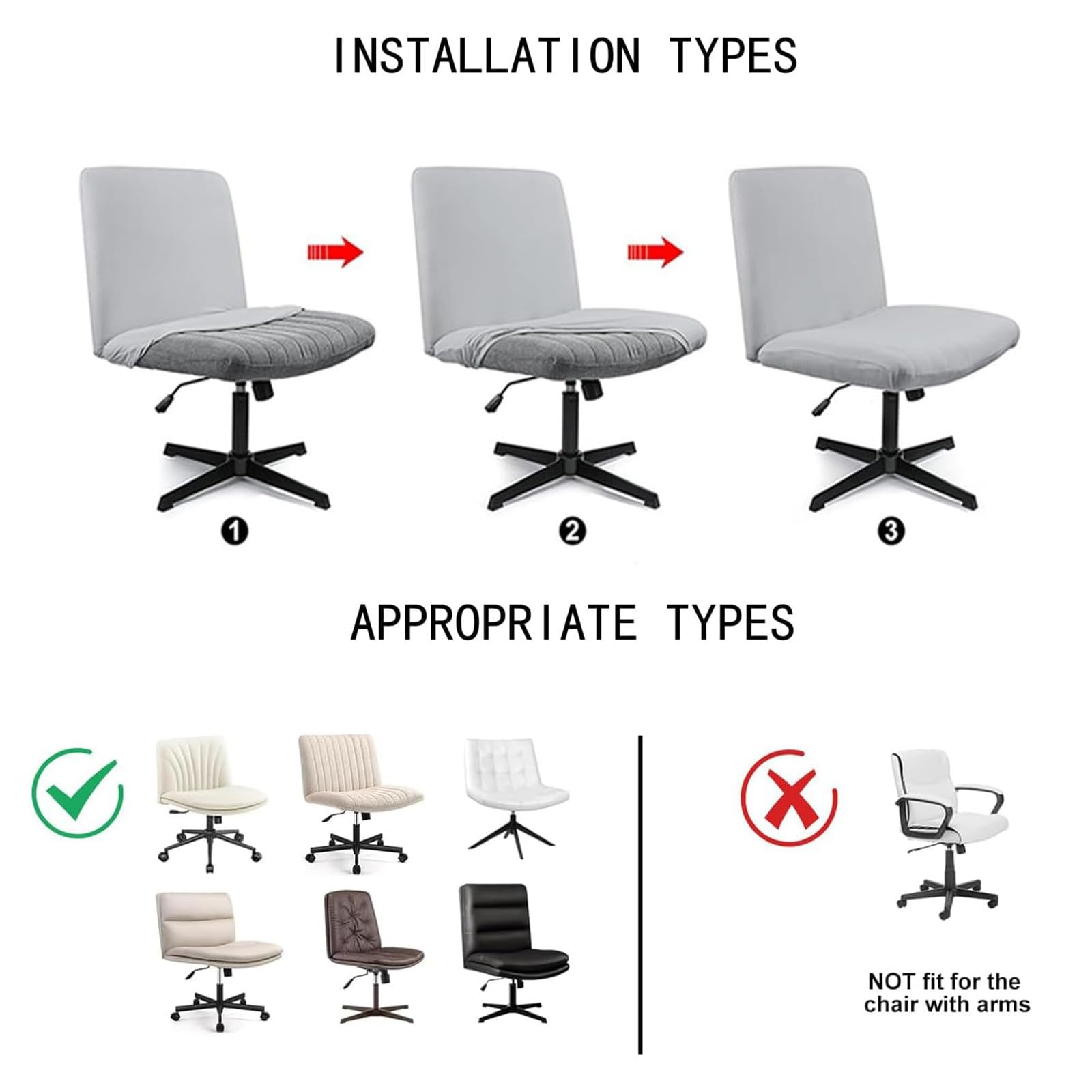 Criss Cross Housse de chaise de bureau sans accoudoirs en tissu lavable pour la maison et le bureau Criss Cross Housse de chaise de bureau sans accoudoirs en tissu lavable pour la maison et le bureau