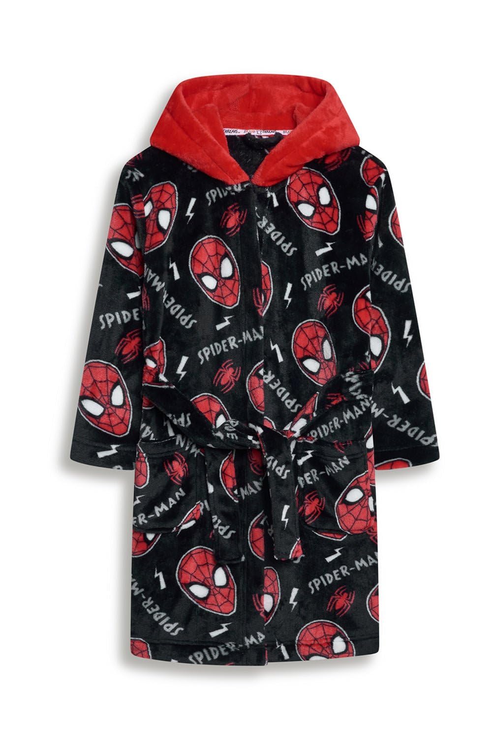 Disney Boys Blk/Red Marvel Spiderman Dressing Gown – Spider-Man Fleece Hooded Robe With Character Hood, Superhero Dress Up Sleepwear Loungewear, Warm Kids Nightwear, Birthday & Christmas Gift, Ages 4 To 8 Years