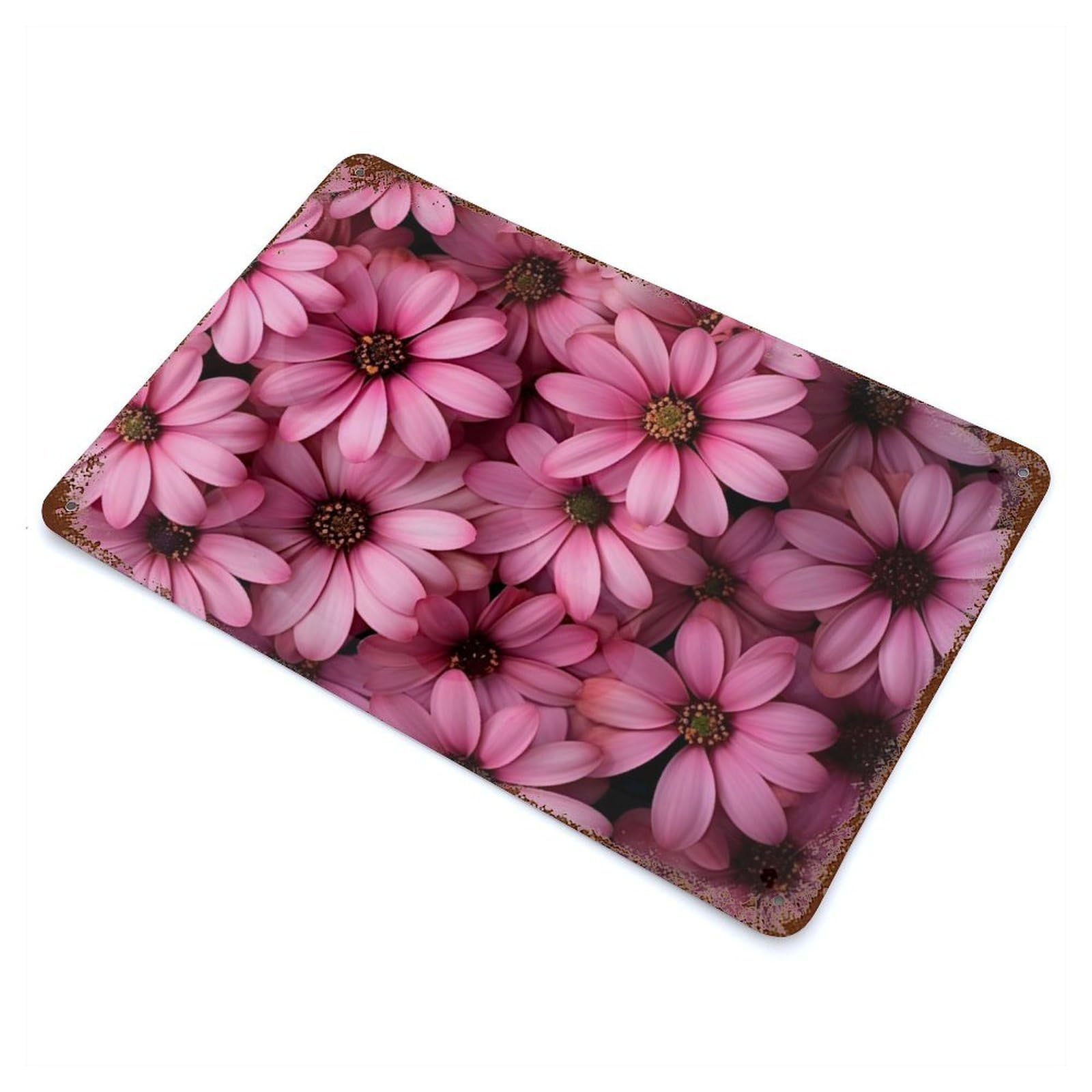 Pink Flower Background Rusty Metal Tin Sign 11.8"x7.9", Rustic Home Decor for Living Room, Hallway And Home Decor