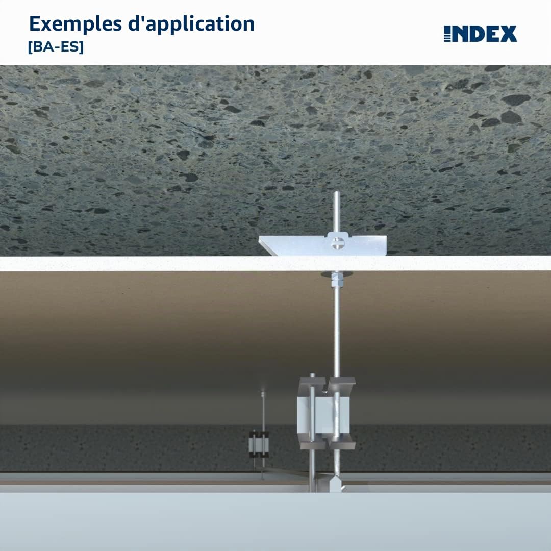 INDEX Fixing Systems BAESM04 [BA-ES] Basculant par gravité pour la fixation d'éléments légers sur faux plafonds/GRAVITEX. Chevron Ø14, M4, Set de 50 pièces